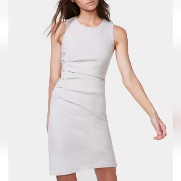 Halston Heritage Bone Tweed Ruched Side Sleeveless Sheath Dress Size L $429 NEW - Picture 1 of 10